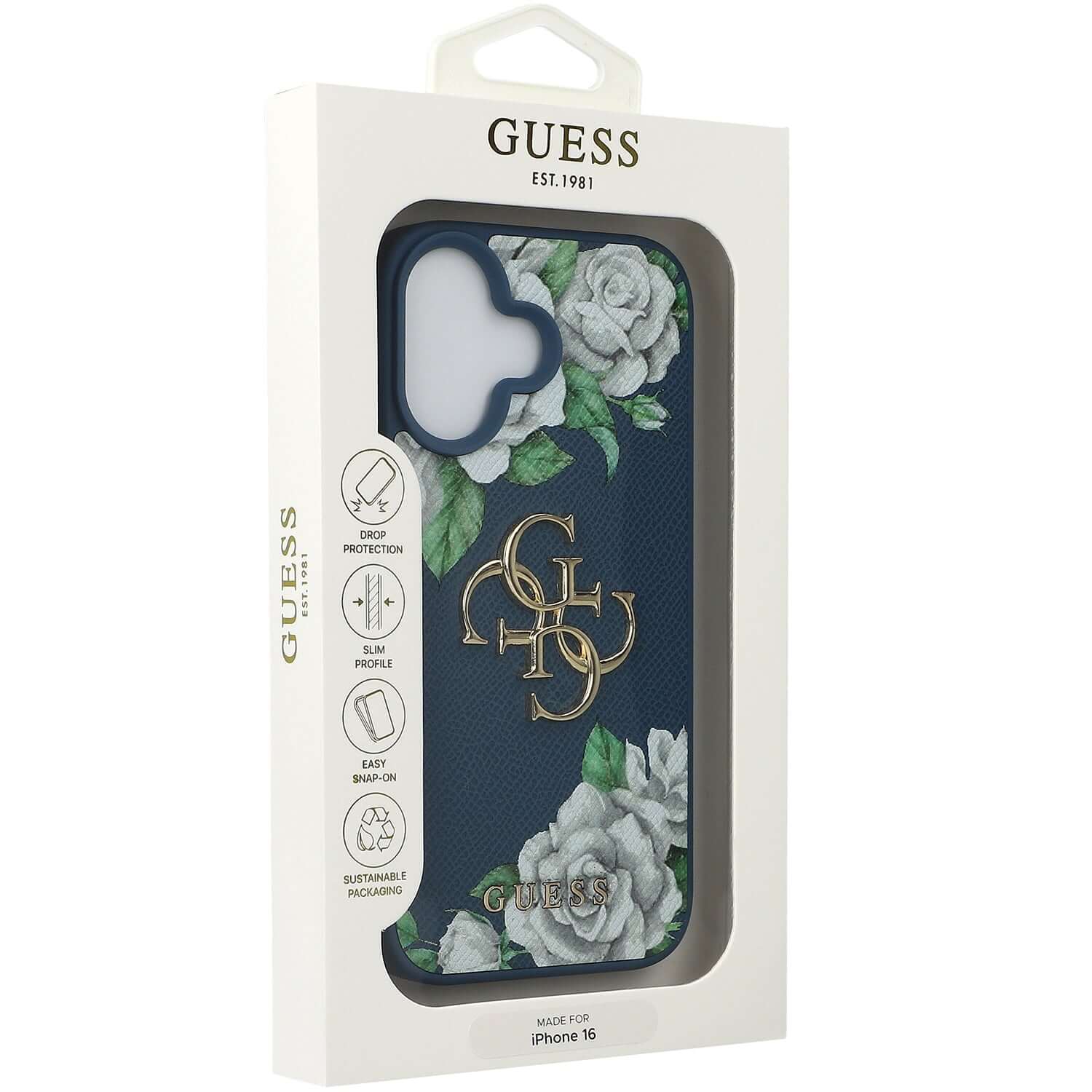 Handyhülle für iPhone 16, Guess Grained Roses Big 4G, Blau mit floralem Muster - Image 8