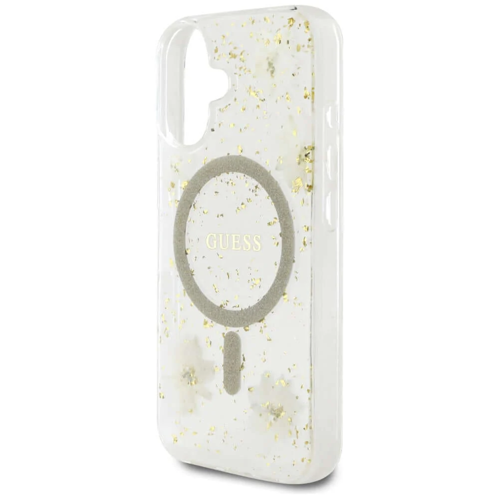 Handyhülle für iPhone 16, Guess Resin Flowers Glitter MagSafe, Beige gemustert - Image 5