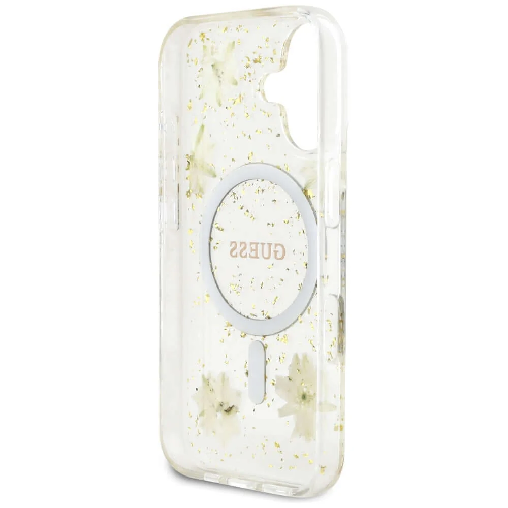 Handyhülle für iPhone 16, Guess Resin Flowers Glitter MagSafe, Beige gemustert - Image 6