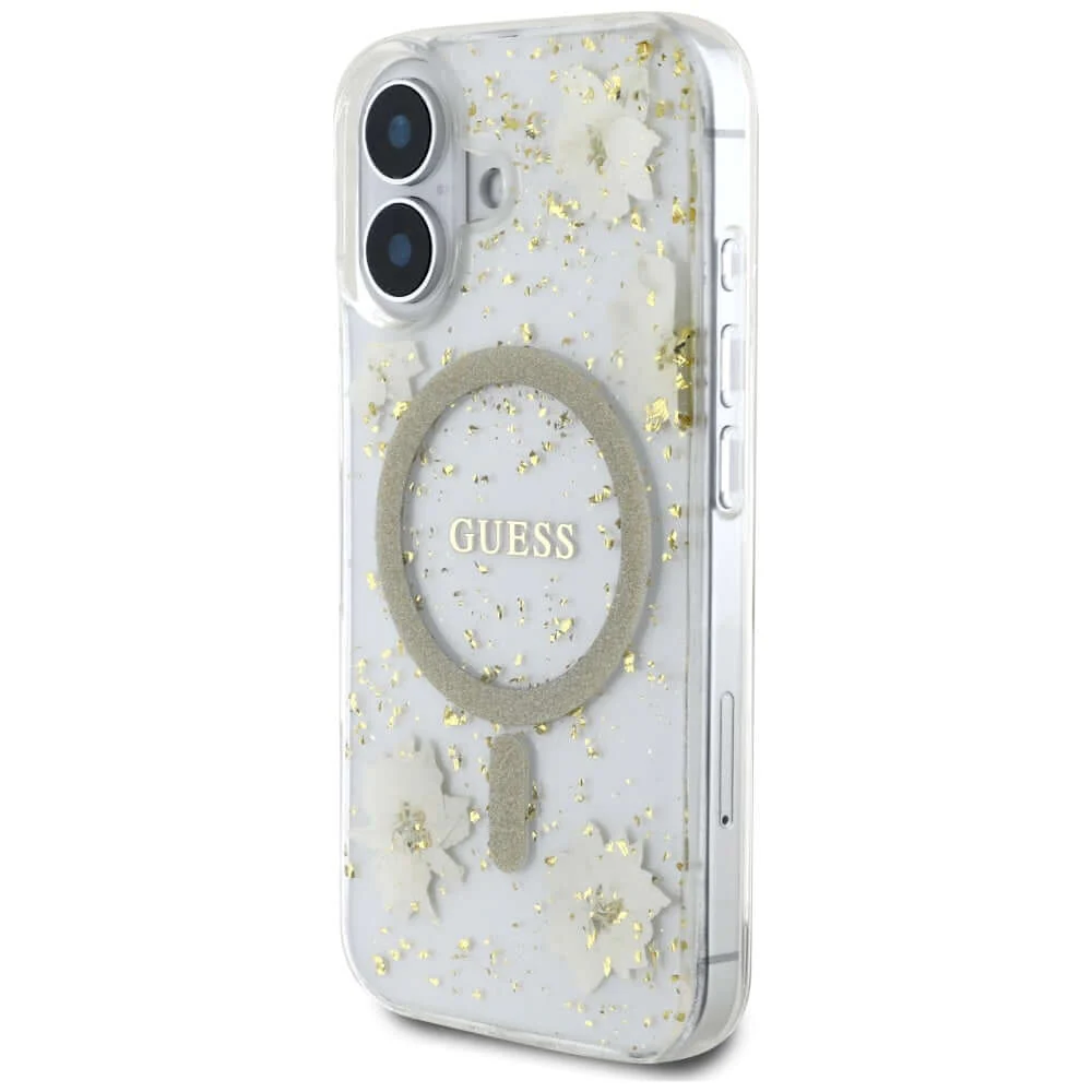 Handyhülle für iPhone 16, Guess Resin Flowers Glitter MagSafe, Beige gemustert - Image 7