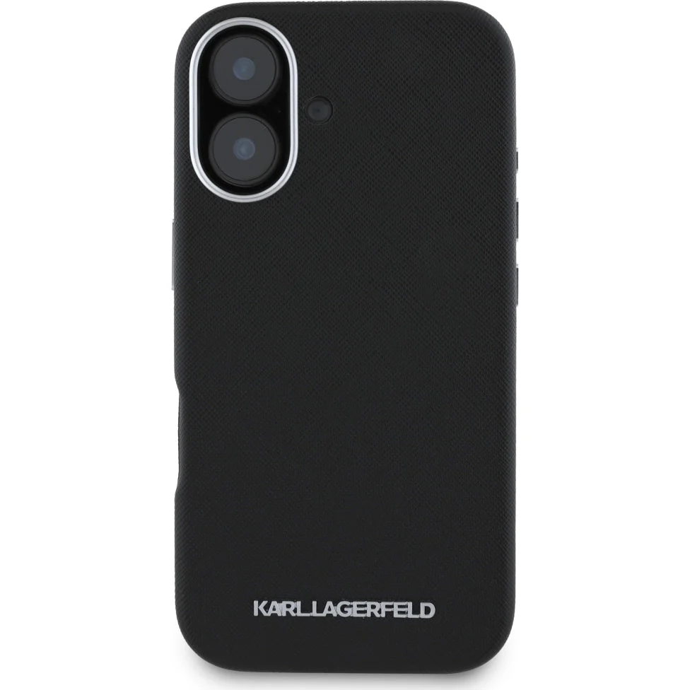 Handyhülle für iPhone 16, Karl Lagerfeld HardCase Saffiano Full Wrapped Elongated Metal Logo MagSafe, Schwarz - Image 4