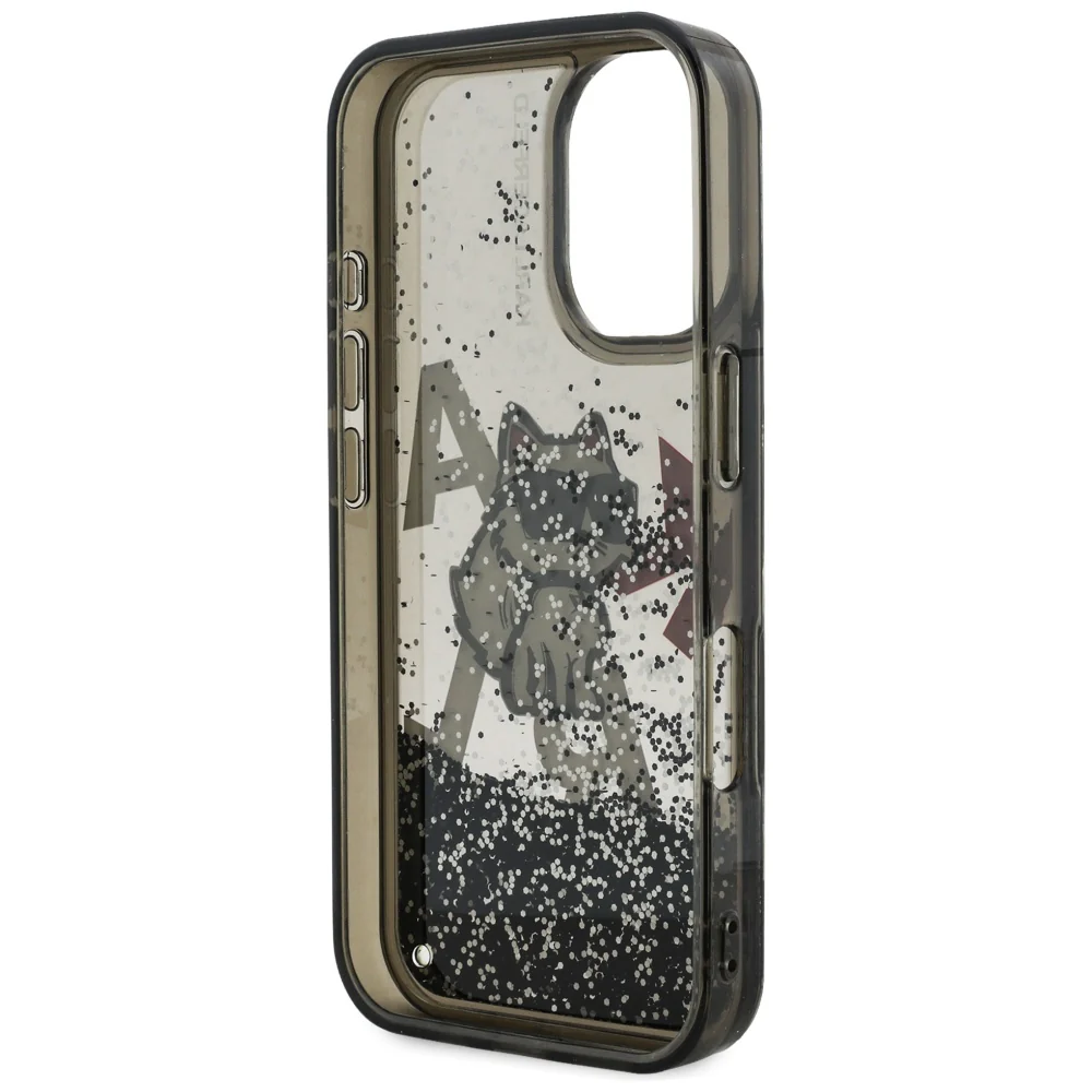 Handyhülle für iPhone 16, Karl Lagerfeld Liquid Glitter Choupette, Schwarz - Image 2