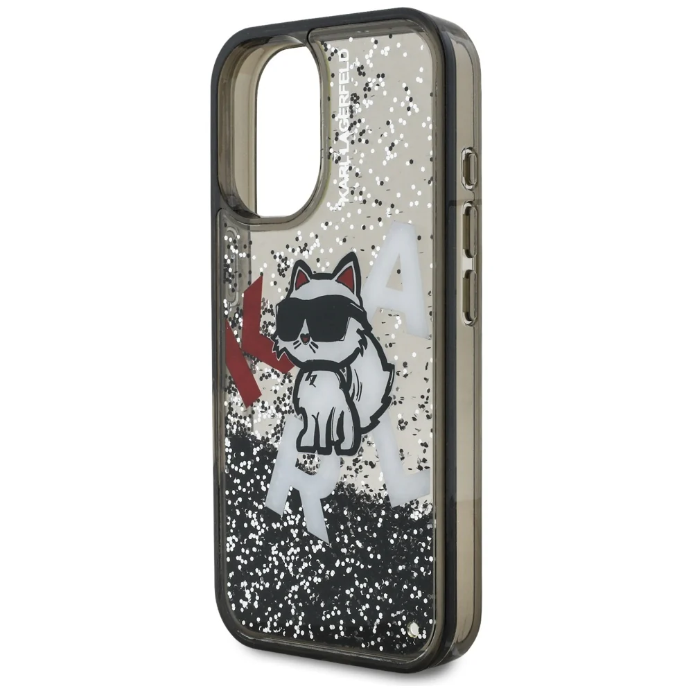 Handyhülle für iPhone 16, Karl Lagerfeld Liquid Glitter Choupette, Schwarz - Image 3