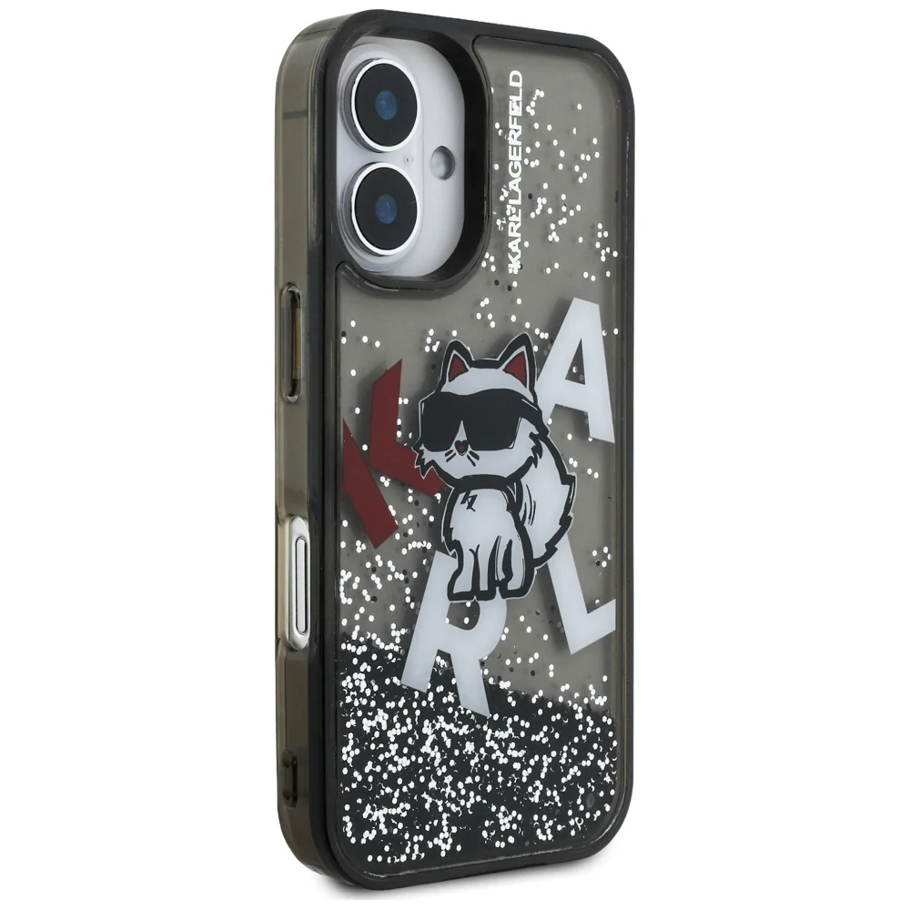 Handyhülle für iPhone 16, Karl Lagerfeld Liquid Glitter Choupette, Schwarz - Image 5