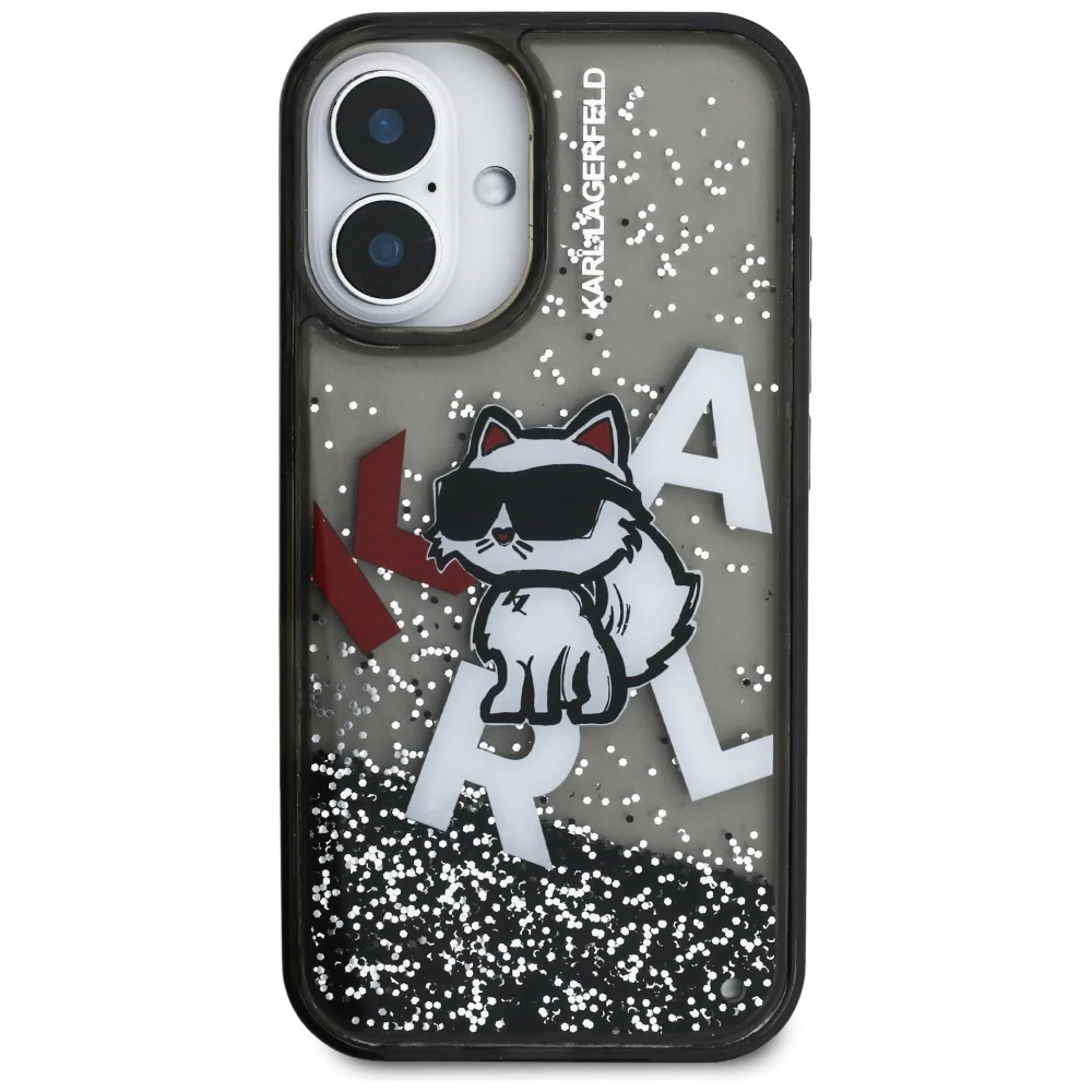 Handyhülle für iPhone 16, Karl Lagerfeld Liquid Glitter Choupette, Schwarz - Image 6