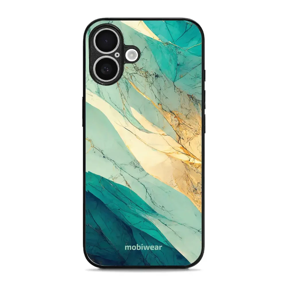 Handyhülle für iPhone 16 Plus, Mobiwear Glossy Case, Türkis-Marmor