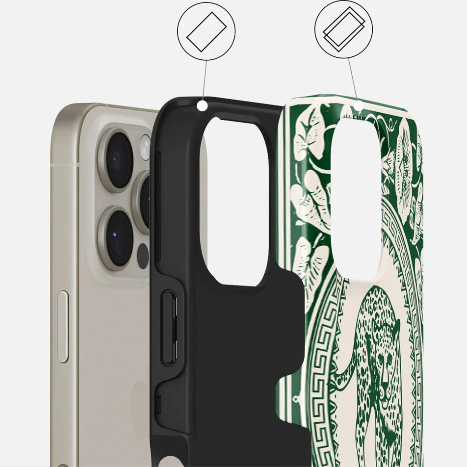 Handyhülle für iPhone 16 Pro, Burga Antique Tough Magnetic, Beige mit Grünen Mustern - Image 6