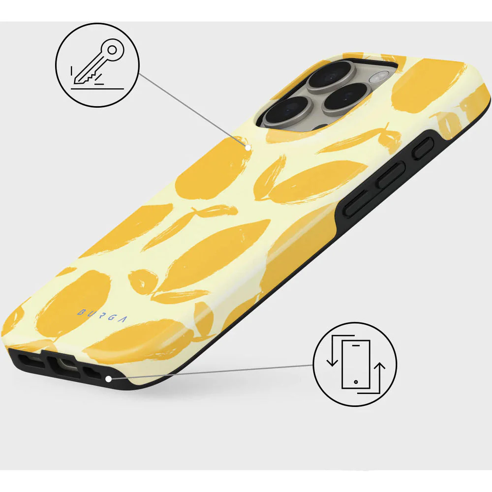 Handyhülle für iPhone 16 Pro, Burga Lemon Tart Tough Magnetic, Gelb mit Zitronenmuster - Image 3