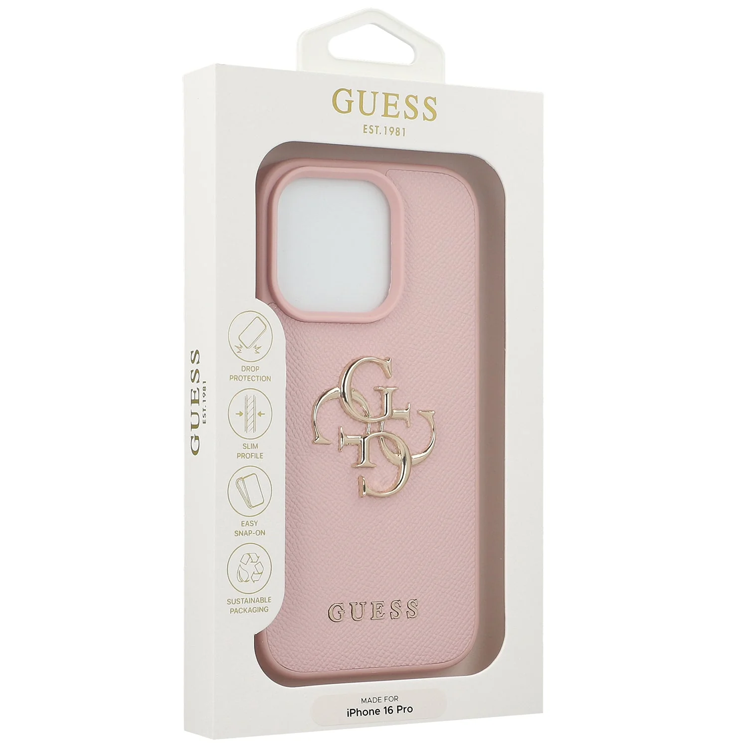 Handyhülle für iPhone 16 Pro, Guess Grained Big 4G Small Classic Logo, Rosa - Image 2