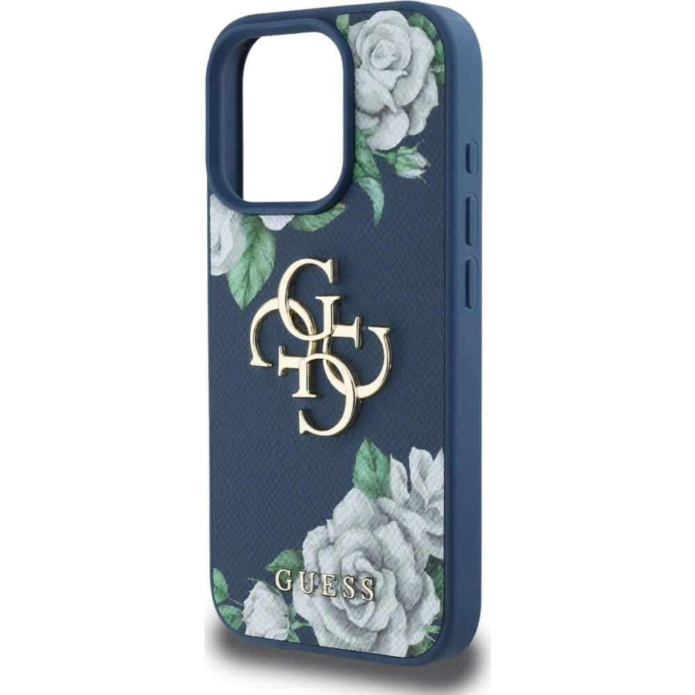 Handyhülle für iPhone 16 Pro, Guess Grained Roses Big 4G, Blau mit floralem Muster - Image 6