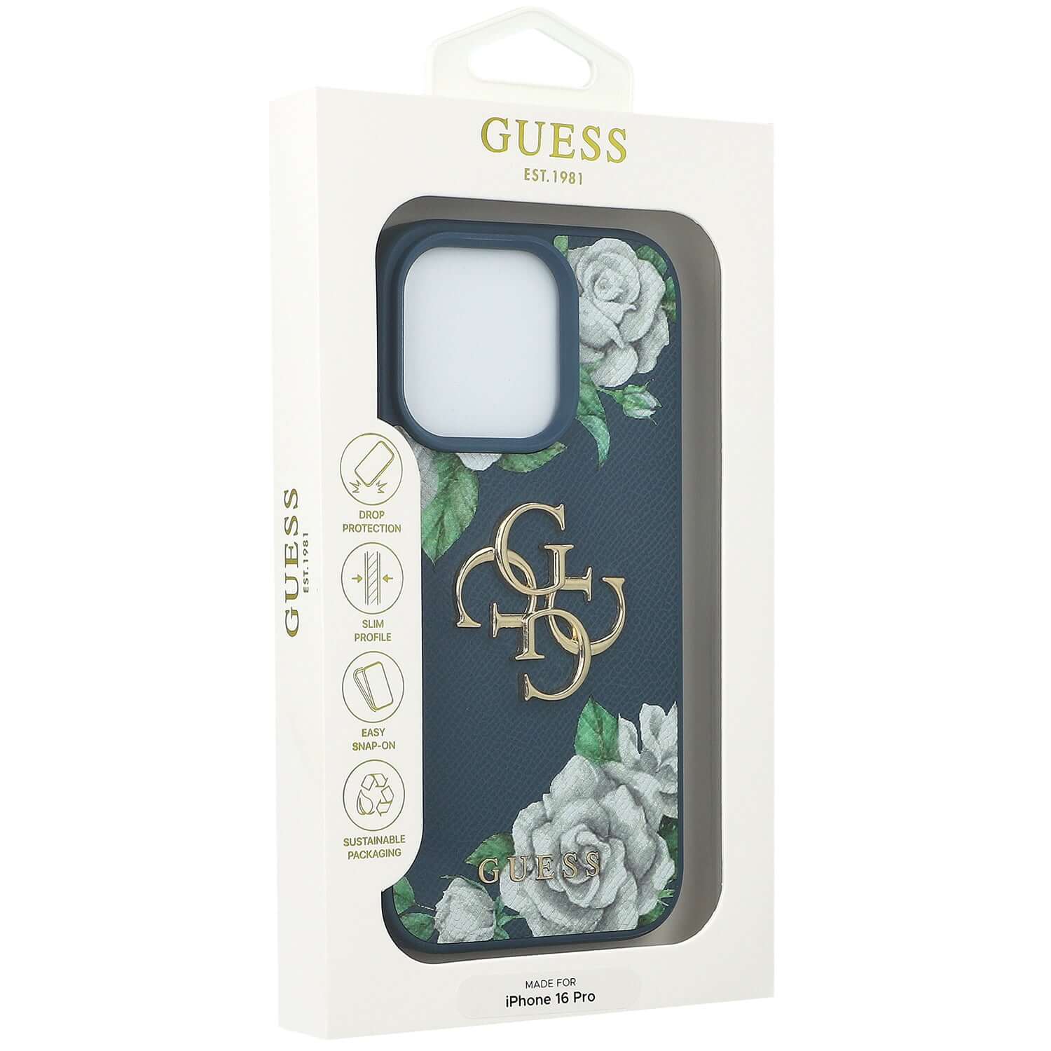 Handyhülle für iPhone 16 Pro, Guess Grained Roses Big 4G, Blau mit floralem Muster - Image 8