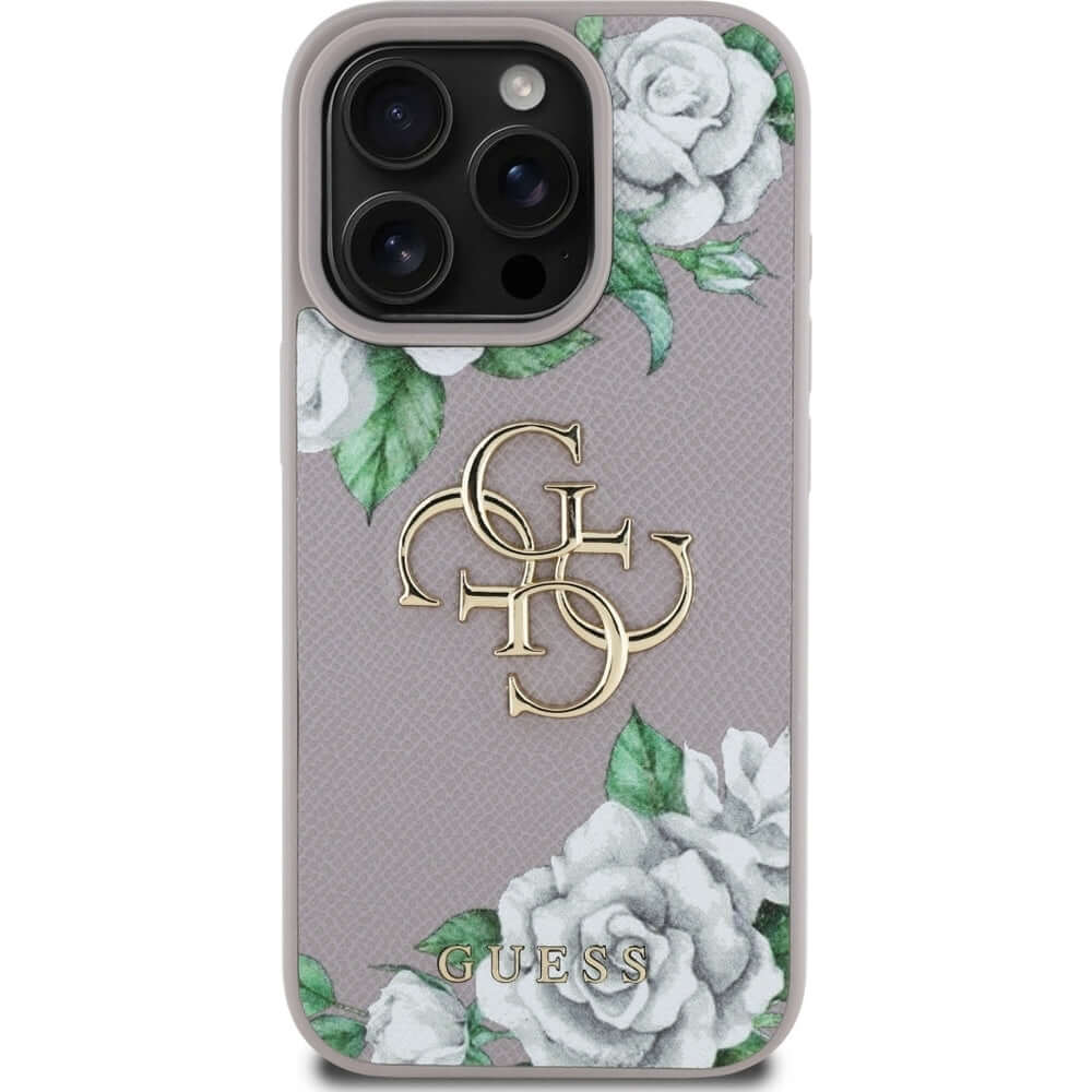 Handyhülle für iPhone 16 Pro, Guess Grained Roses Big 4G, Lila mit floralem Muster - Image 3