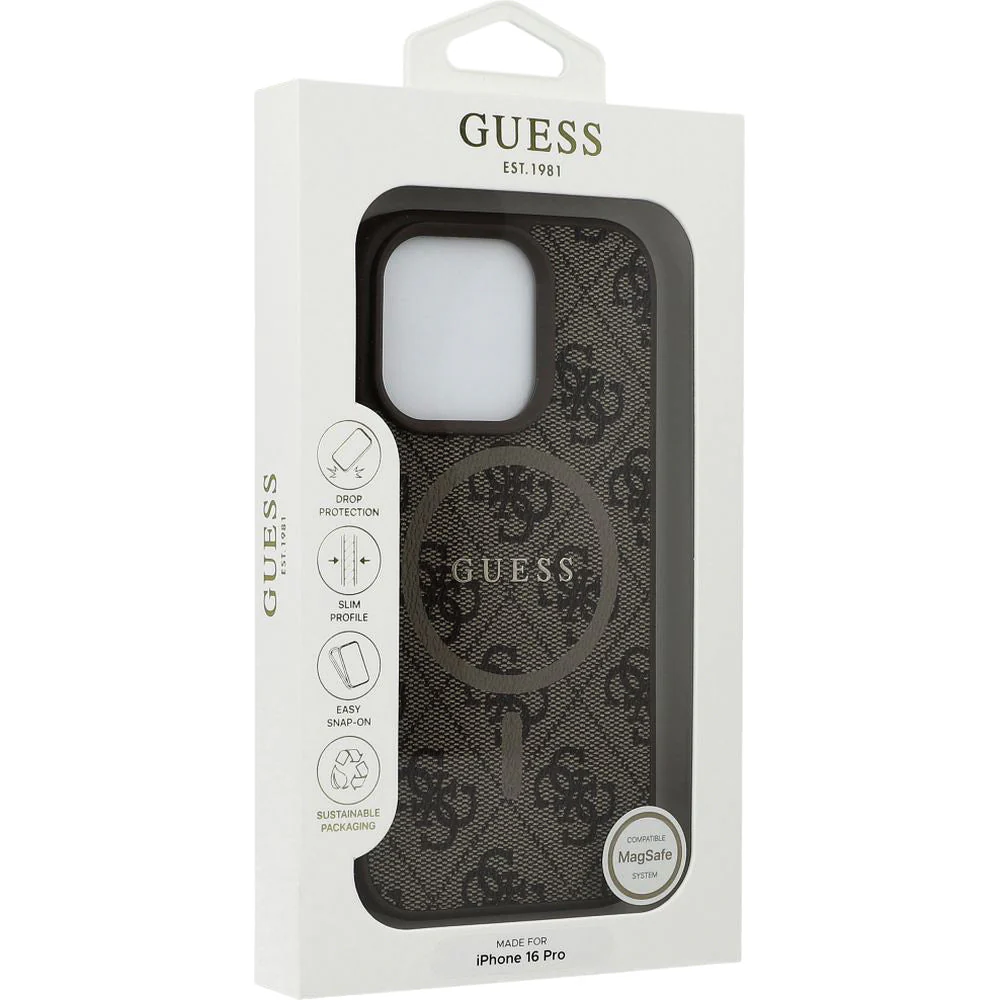 Handyhülle für iPhone 16 Pro, Guess Hardcase 4G Ring Classic Logo MagSafe, Braun - Image 10