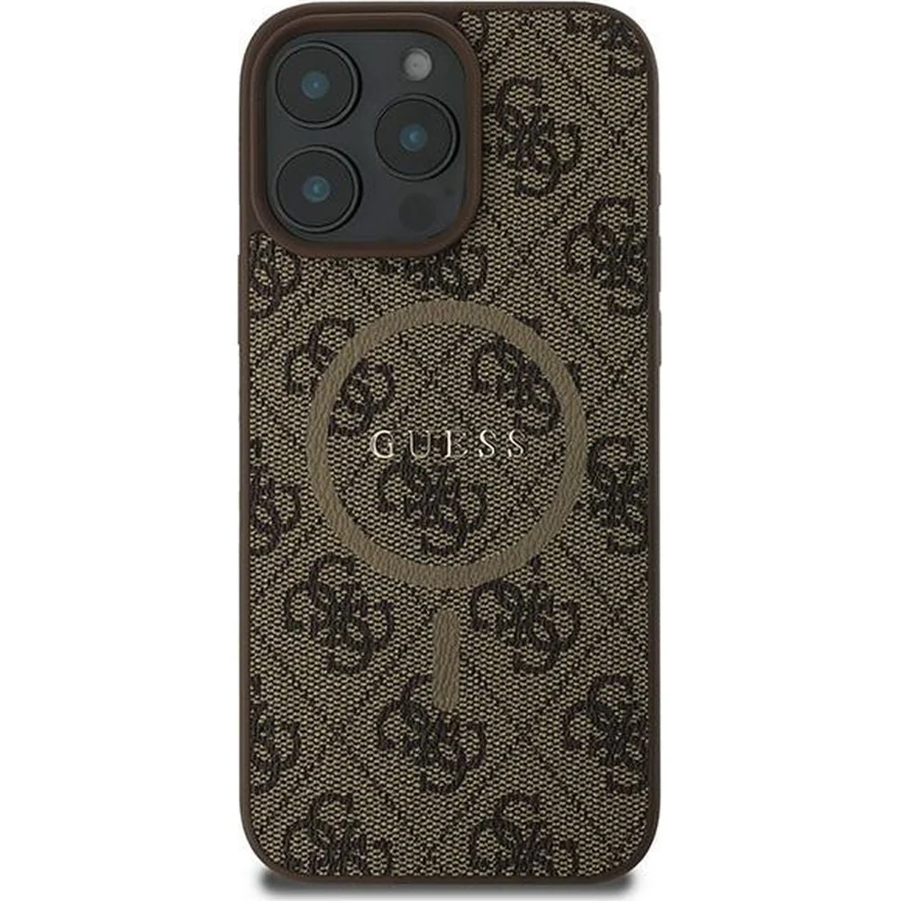 Handyhülle für iPhone 16 Pro, Guess Hardcase 4G Ring Classic Logo MagSafe, Braun - Image 3