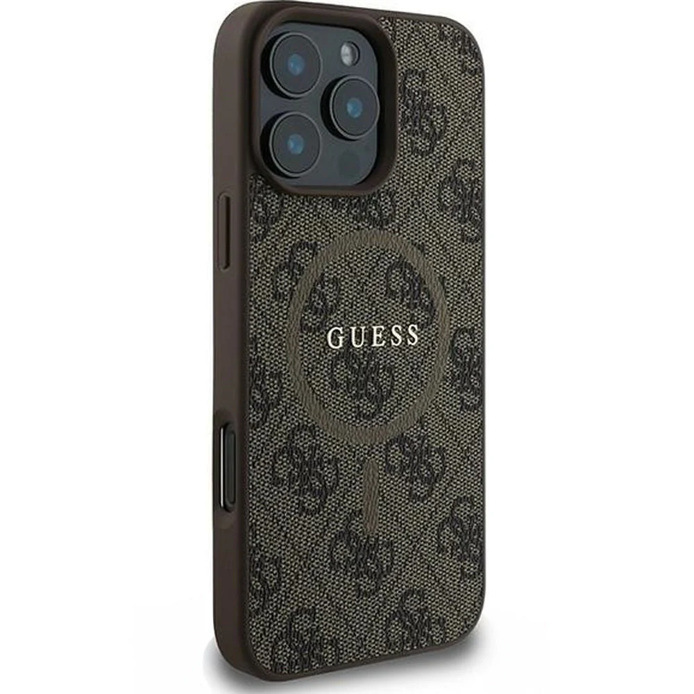 Handyhülle für iPhone 16 Pro, Guess Hardcase 4G Ring Classic Logo MagSafe, Braun - Image 4