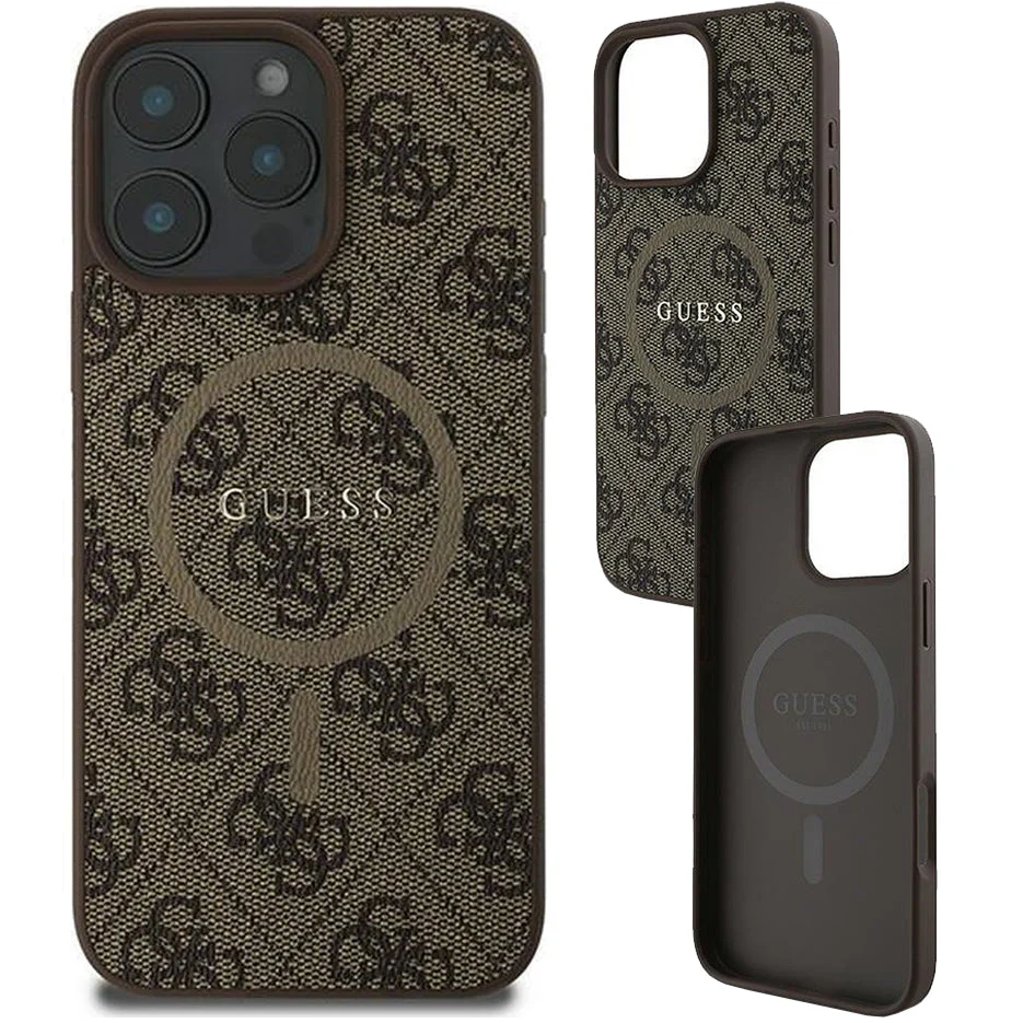 Handyhülle für iPhone 16 Pro, Guess Hardcase 4G Ring Classic Logo MagSafe, Braun - Image 9