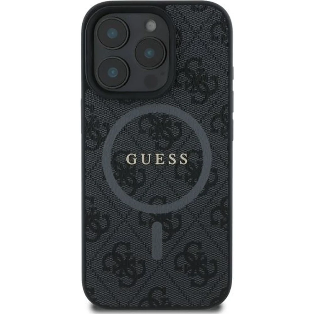 Handyhülle für iPhone 16 Pro, Guess Hardcase 4G Ring Classic Logo MagSafe, Schwarz - Image 3