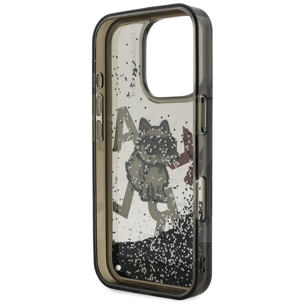 Handyhülle für iPhone 16 Pro, Karl Lagerfeld Liquid Glitter Choupette, Schwarz - Image 2
