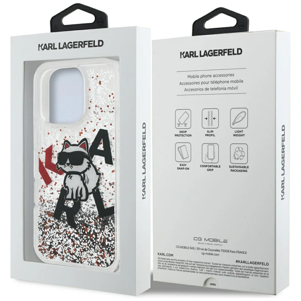 Handyhülle für iPhone 16 Pro, Karl Lagerfeld Liquid Glitter Choupette, Transparent - Image 5