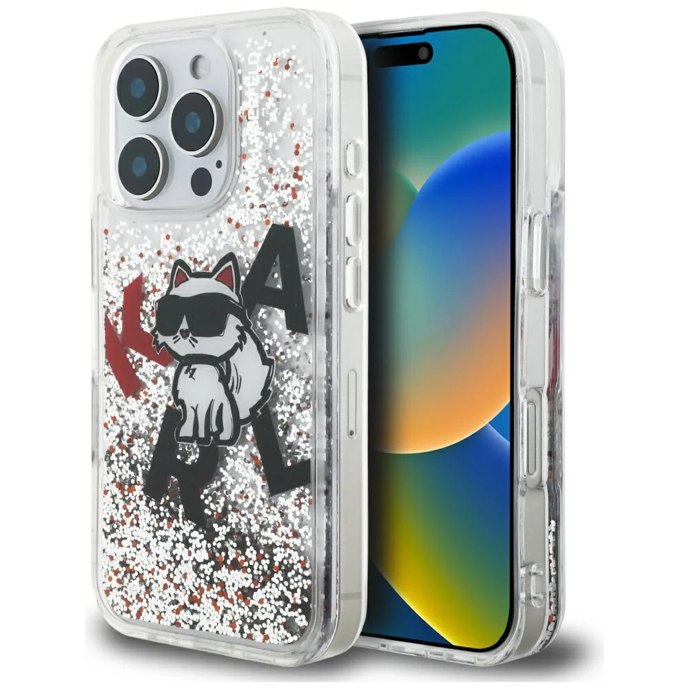 Handyhülle für iPhone 16 Pro, Karl Lagerfeld Liquid Glitter Choupette, Transparent - Image 8