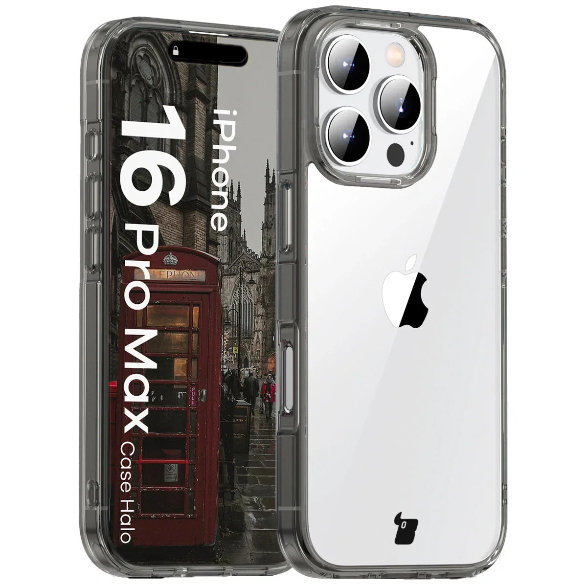 Handyhülle für iPhone 16 Pro Max, Bizon Case Halo, Getönt-Schwarz