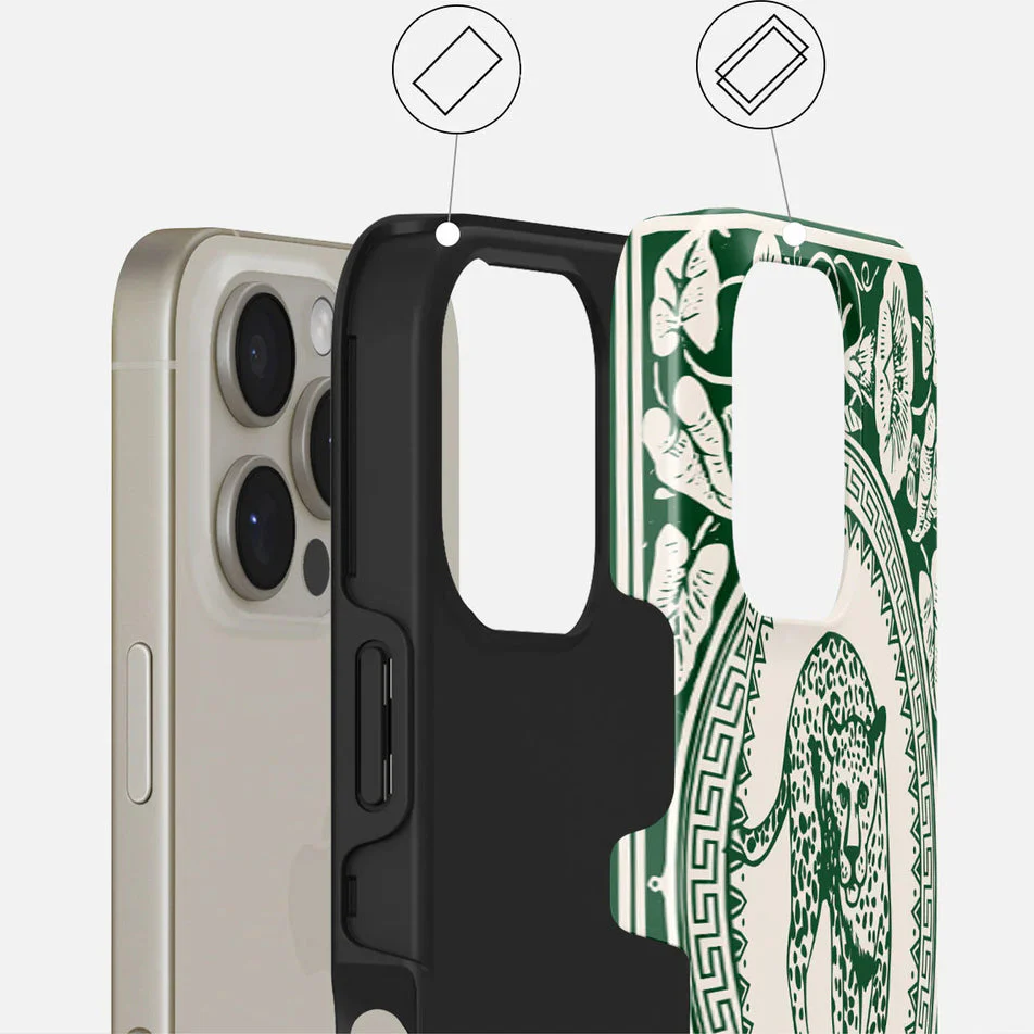 Handyhülle für iPhone 16 Pro Max, Burga Antique Tough Magnetic, Beige mit Grünen Mustern - Image 6