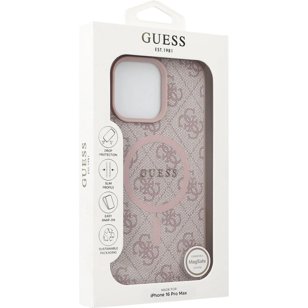 Handyhülle für iPhone 16 Pro Max, Guess Hardcase 4G Ring Classic Logo MagSafe, Rosa - Image 6