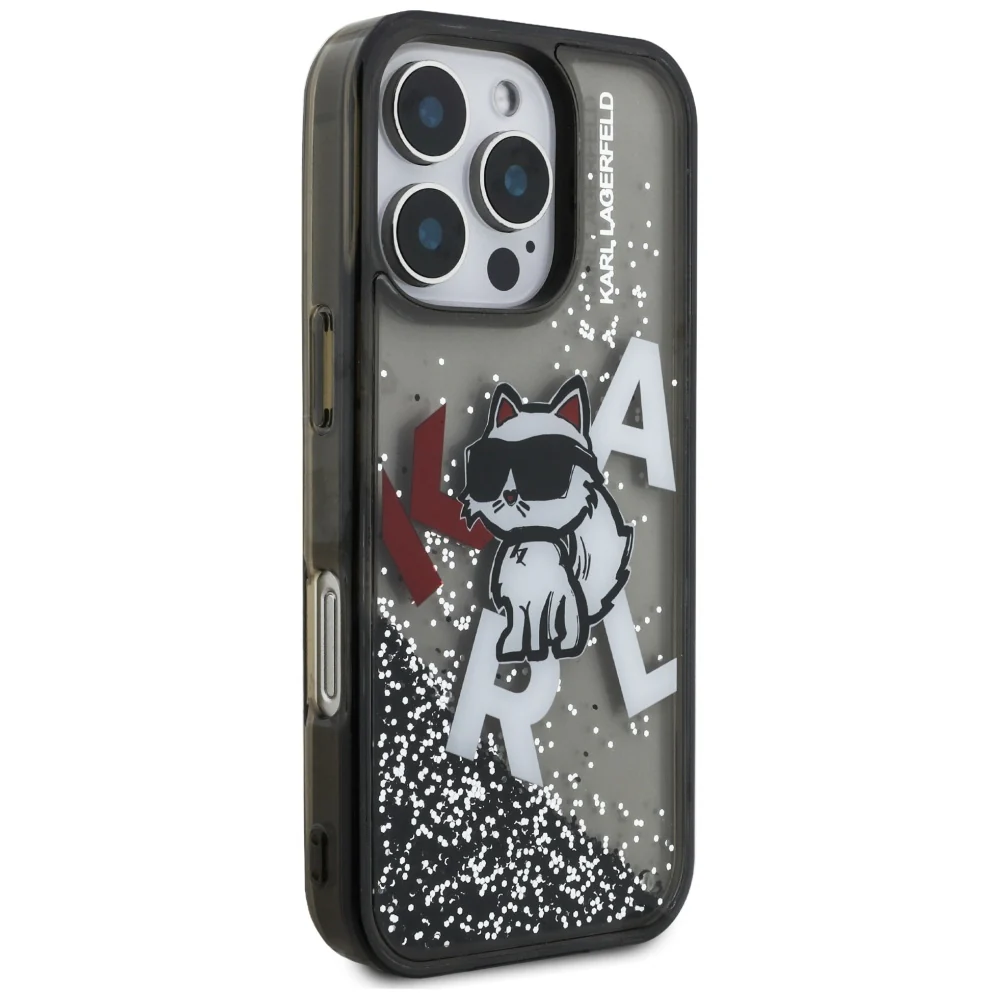 Handyhülle für iPhone 16 Pro Max, Karl Lagerfeld Liquid Glitter Choupette, Schwarz - Image 4