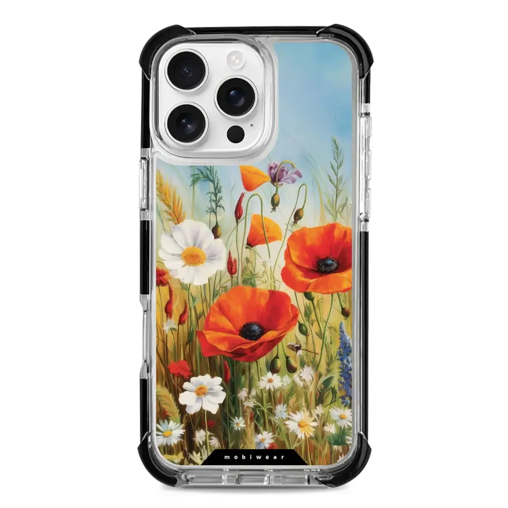 Handyhülle für iPhone 16 Pro Max mit MagSafe, Mobiwear Elite Bumper, Wiesenblumen