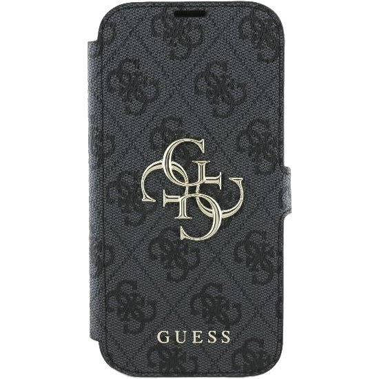 Handyhülle für iPhone 16 Pro mit Standfunktion und Klappdeckel Guess 4G Metal Logo, Schwarz mit Goldenen Elementen - Image 6