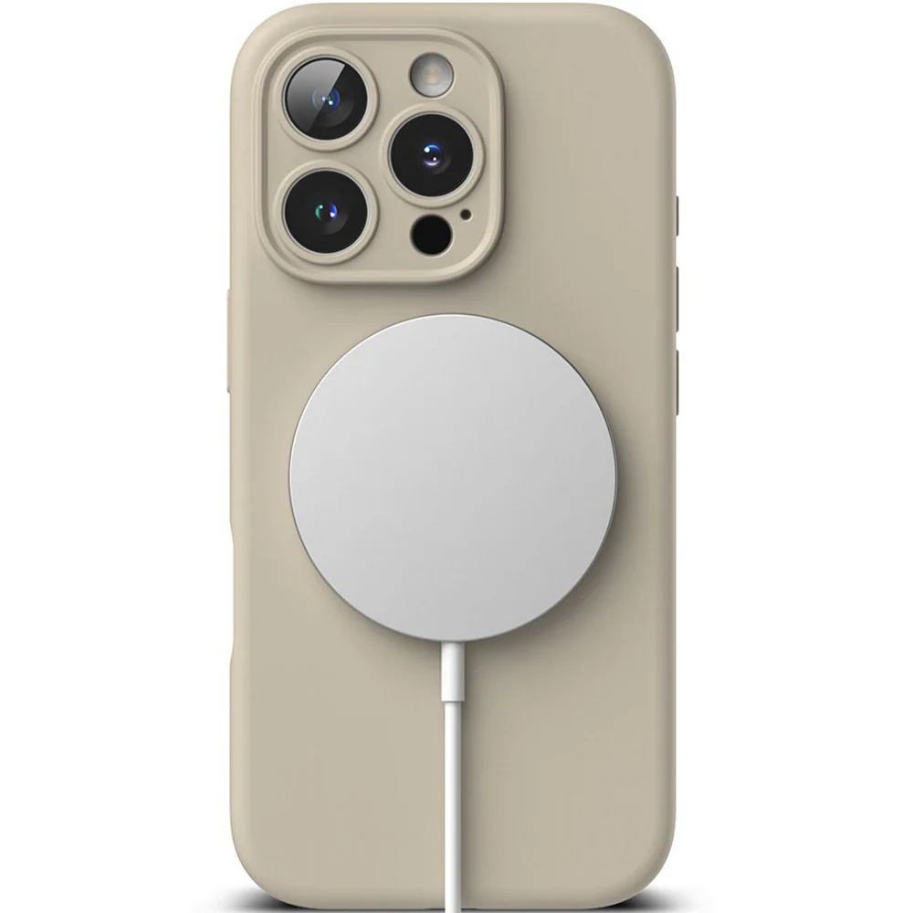 Handyhülle für iPhone 16 Pro, Ringke Silicone Magnetic mit MagSafe, Beige - Image 3
