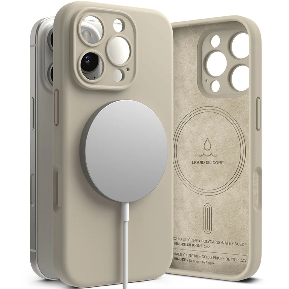 Handyhülle für iPhone 16 Pro, Ringke Silicone Magnetic mit MagSafe, Beige - Image 4