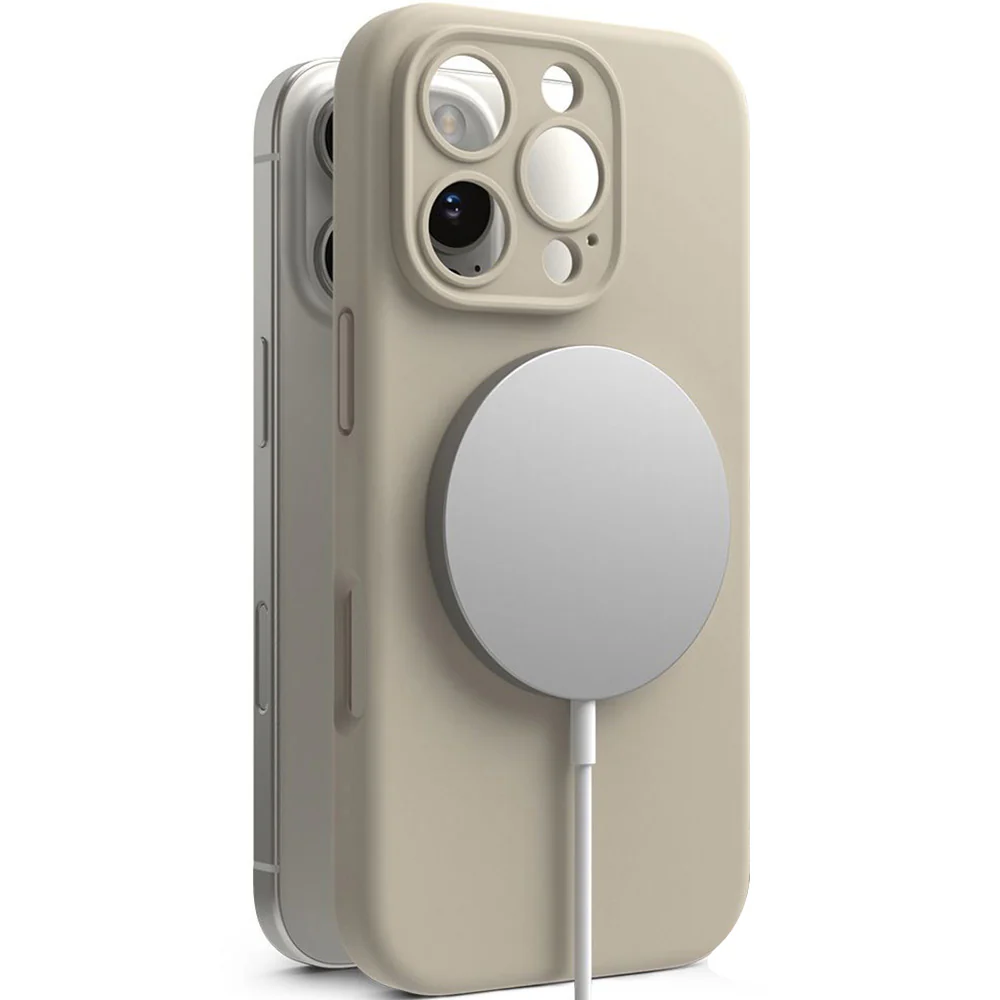 Handyhülle für iPhone 16 Pro, Ringke Silicone Magnetic mit MagSafe, Beige - Image 6