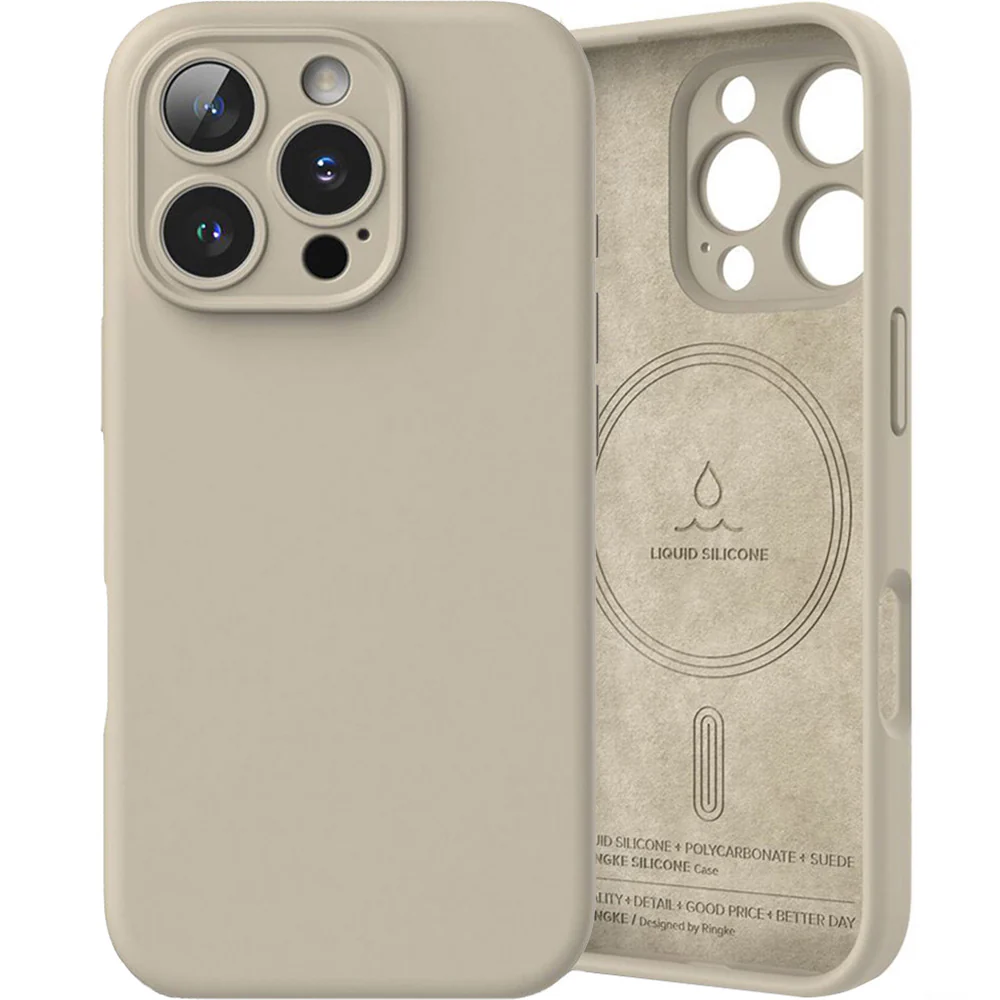Handyhülle für iPhone 16 Pro, Ringke Silicone Magnetic mit MagSafe, Beige - Image 8