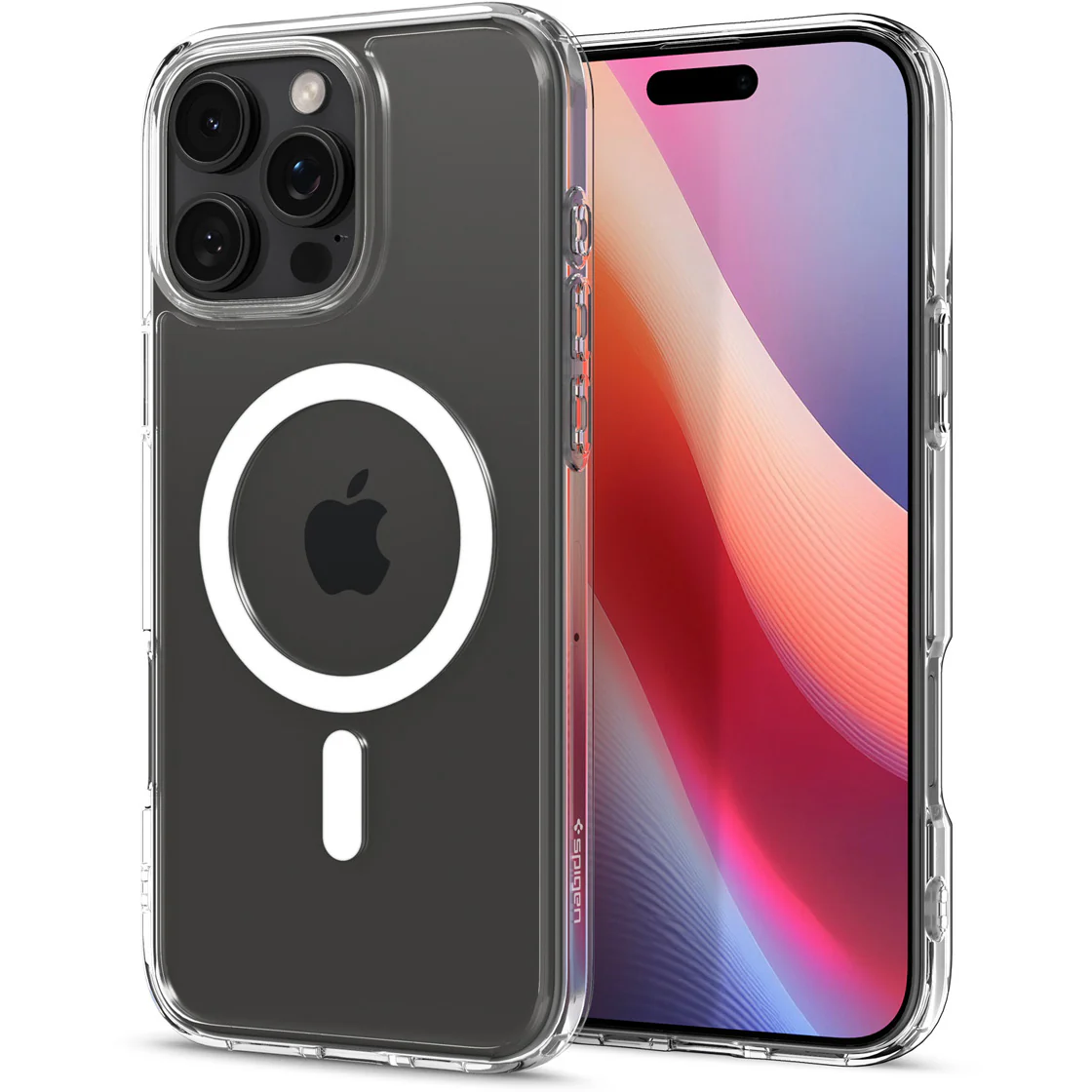 Handyhülle für iPhone 16 Pro, Spigen Crystal Hybrid Mag mit MagSafe, Transparent-Weiß