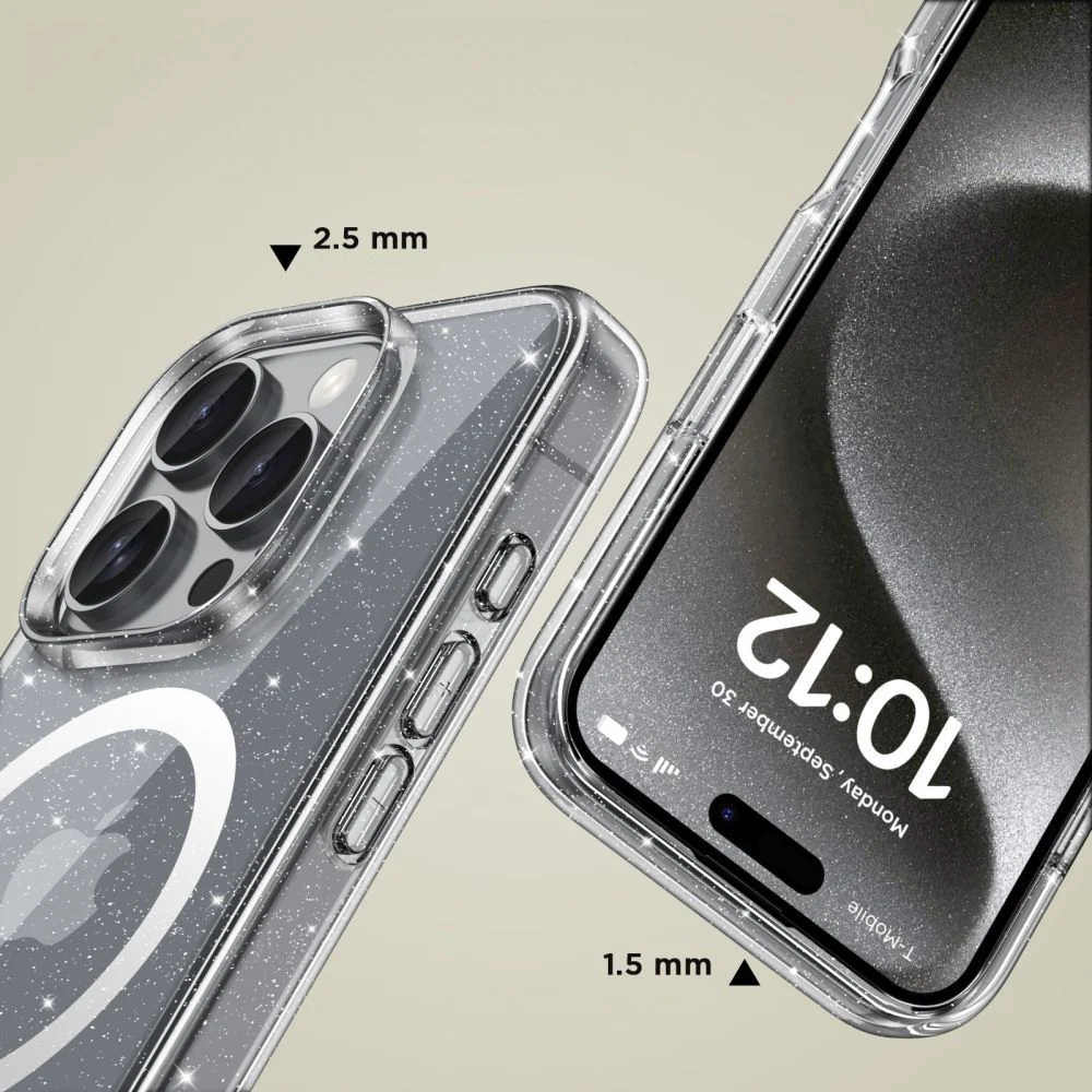 Handyhülle für iPhone 16 Pro, Tech-Protect Flexair Hybrid mit MagSafe, Transparent mit Glitzer - Image 3