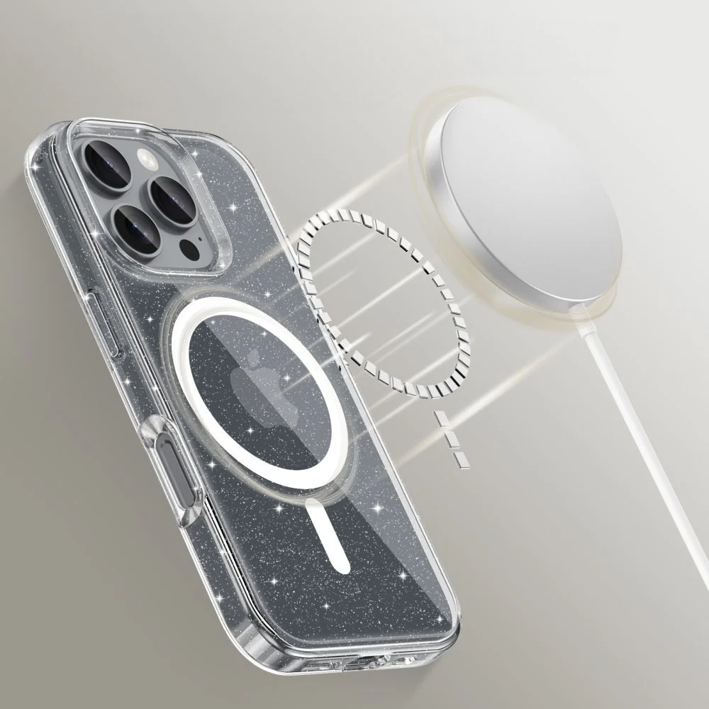 Handyhülle für iPhone 16 Pro, Tech-Protect Flexair Hybrid mit MagSafe, Transparent mit Glitzer - Image 4