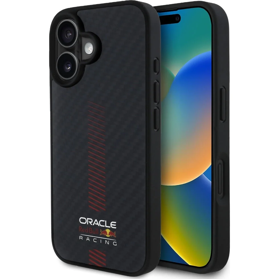 Handyhülle für iPhone 16, Red Bull Carbon Fiber Powerbar für MagSafe, Schwarz
