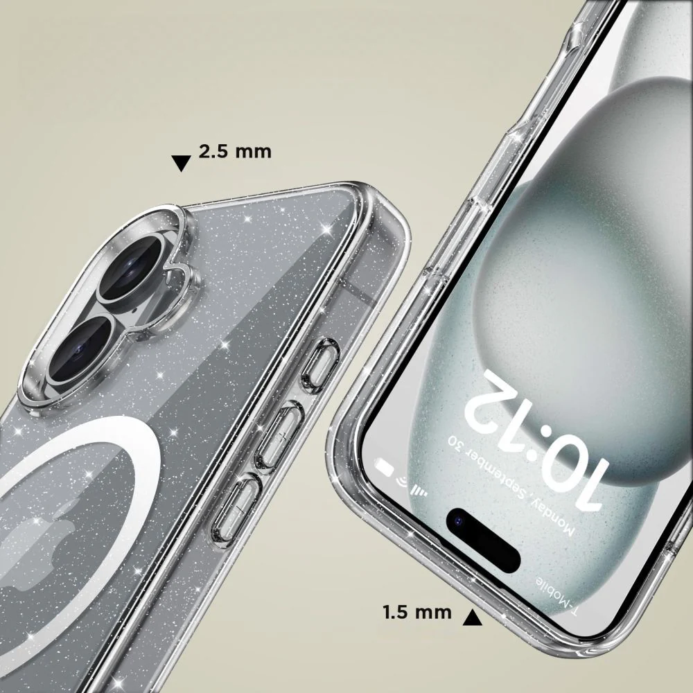 Handyhülle für iPhone 16, Tech-Protect Flexair Hybrid mit MagSafe, Transparent mit Glitzer - Image 3