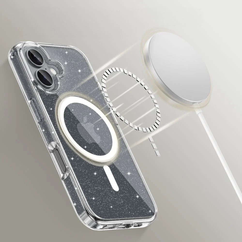 Handyhülle für iPhone 16, Tech-Protect Flexair Hybrid mit MagSafe, Transparent mit Glitzer - Image 4