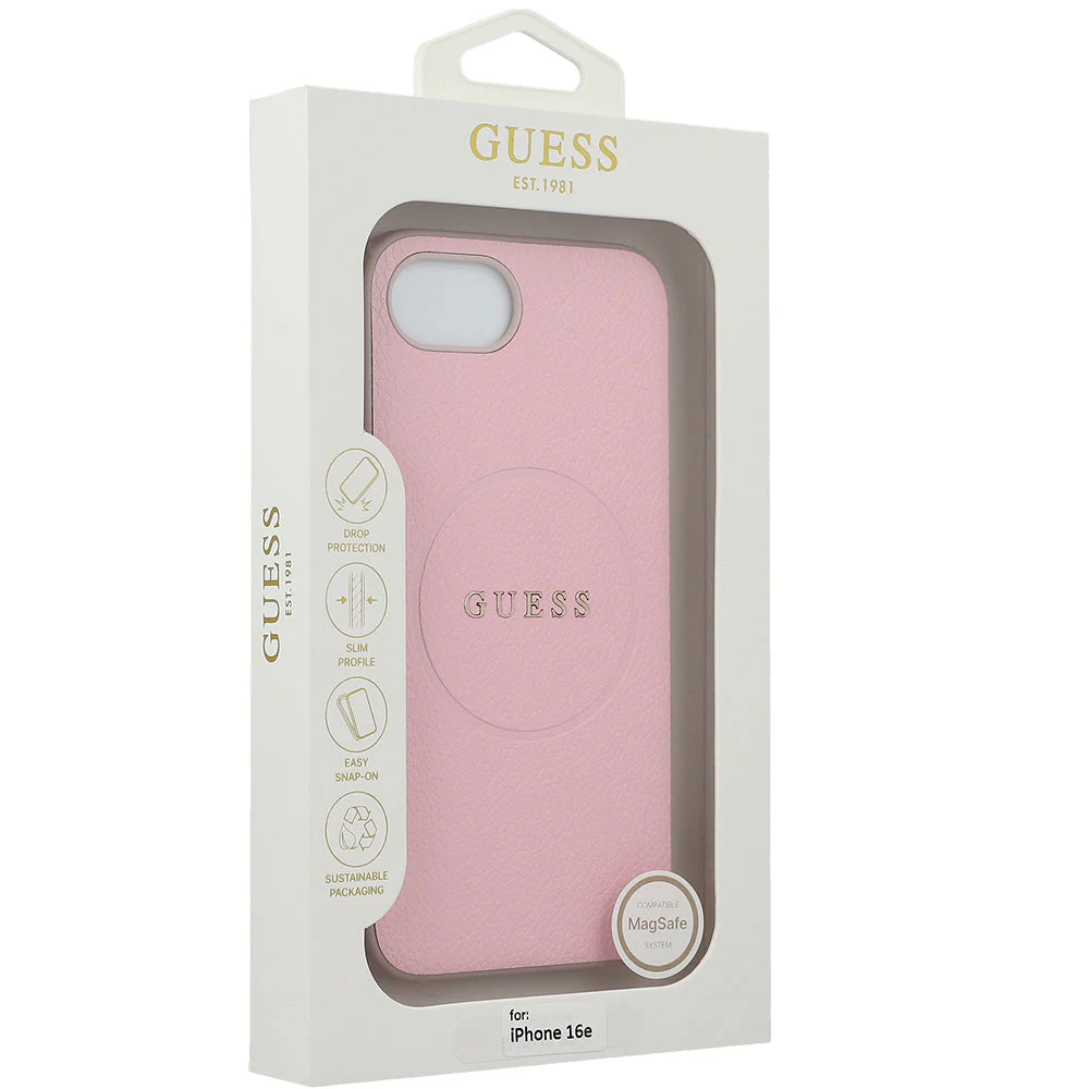 Handyhülle für iPhone 17e / 16e, Guess Hardcase Grained Ring mit MagSafe, Rosa - Image 9