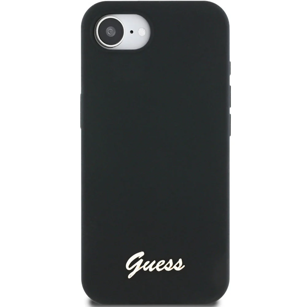 Handyhülle für iPhone 17e / 16e, Guess Hardcase Silicone Script Metal Logo mit MagSafe, Schwarz - Image 4