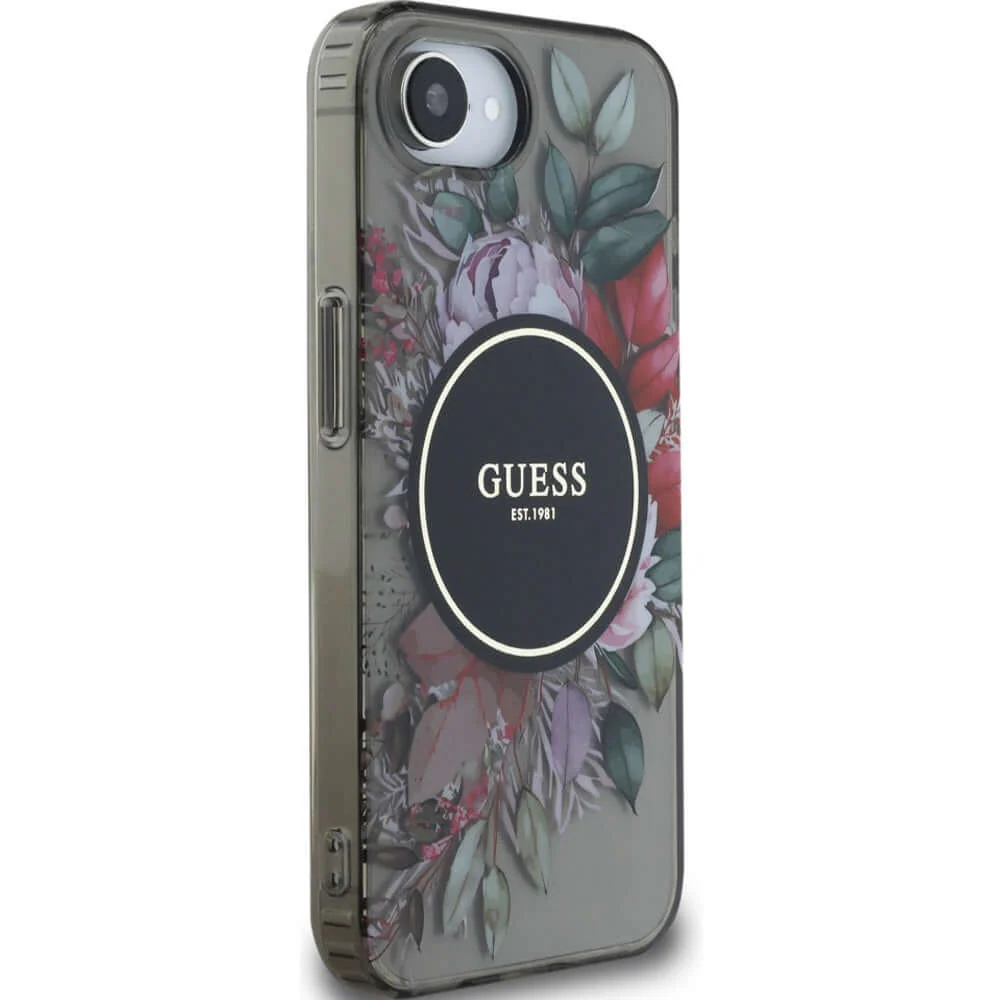 Handyhülle für iPhone 17e / 16e, Guess IML Flowers MagSafe, Schwarz-Transparent - Image 5