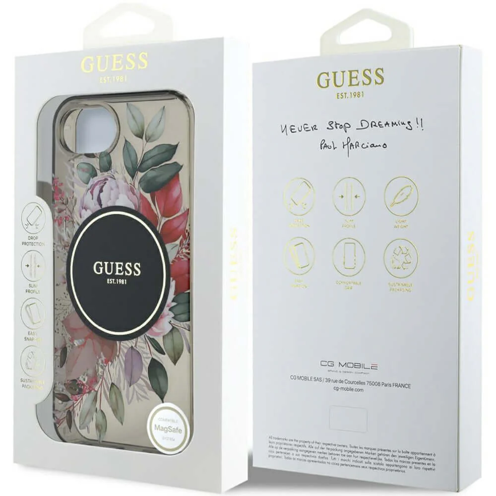Handyhülle für iPhone 17e / 16e, Guess IML Flowers MagSafe, Schwarz-Transparent - Image 9