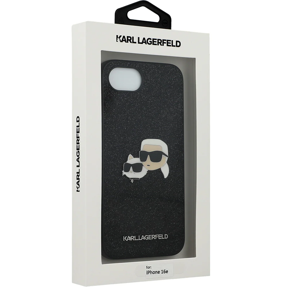 Handyhülle für iPhone 17e / 16e, Karl Lagerfeld Hardcase Fixed Glitter Karl and Choupette Heads Metal Pin, Schwarz - Image 9