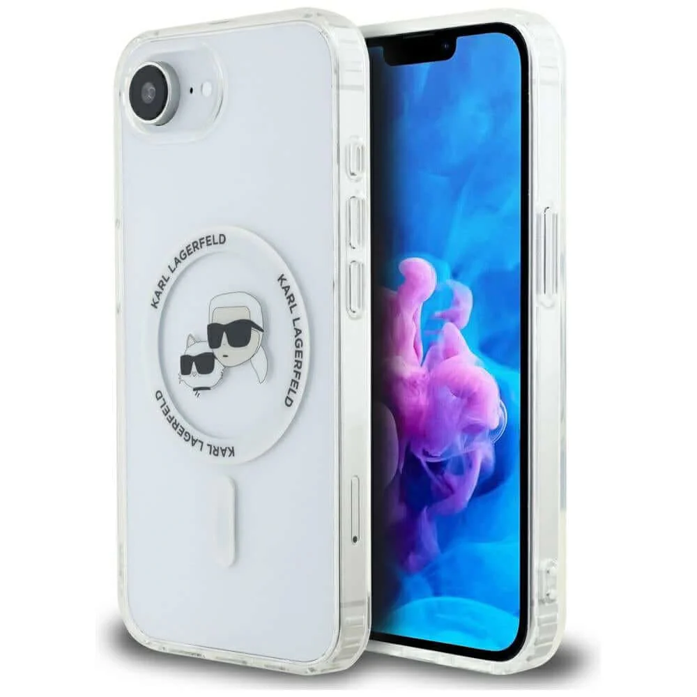 Handyhülle für iPhone 17e / 16e, Karl Lagerfeld HardCase IML Karl & Choupette Heads MagSafe, Transparent und Weiß