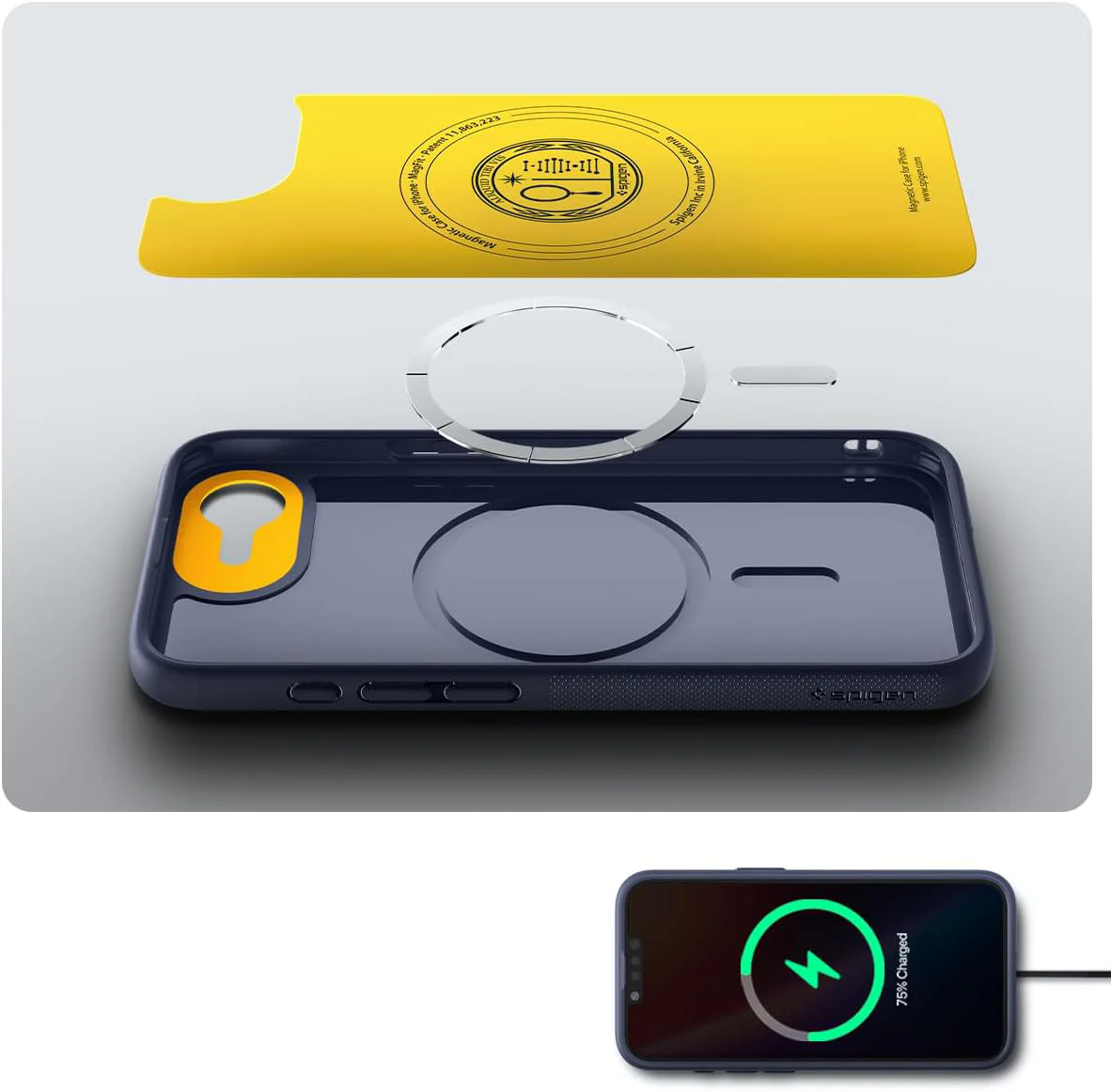 Handyhülle für iPhone 17e / 16e, Spigen Nano Pop Mag mit MagSafe, Dunkelblau und Gelb - Image 10