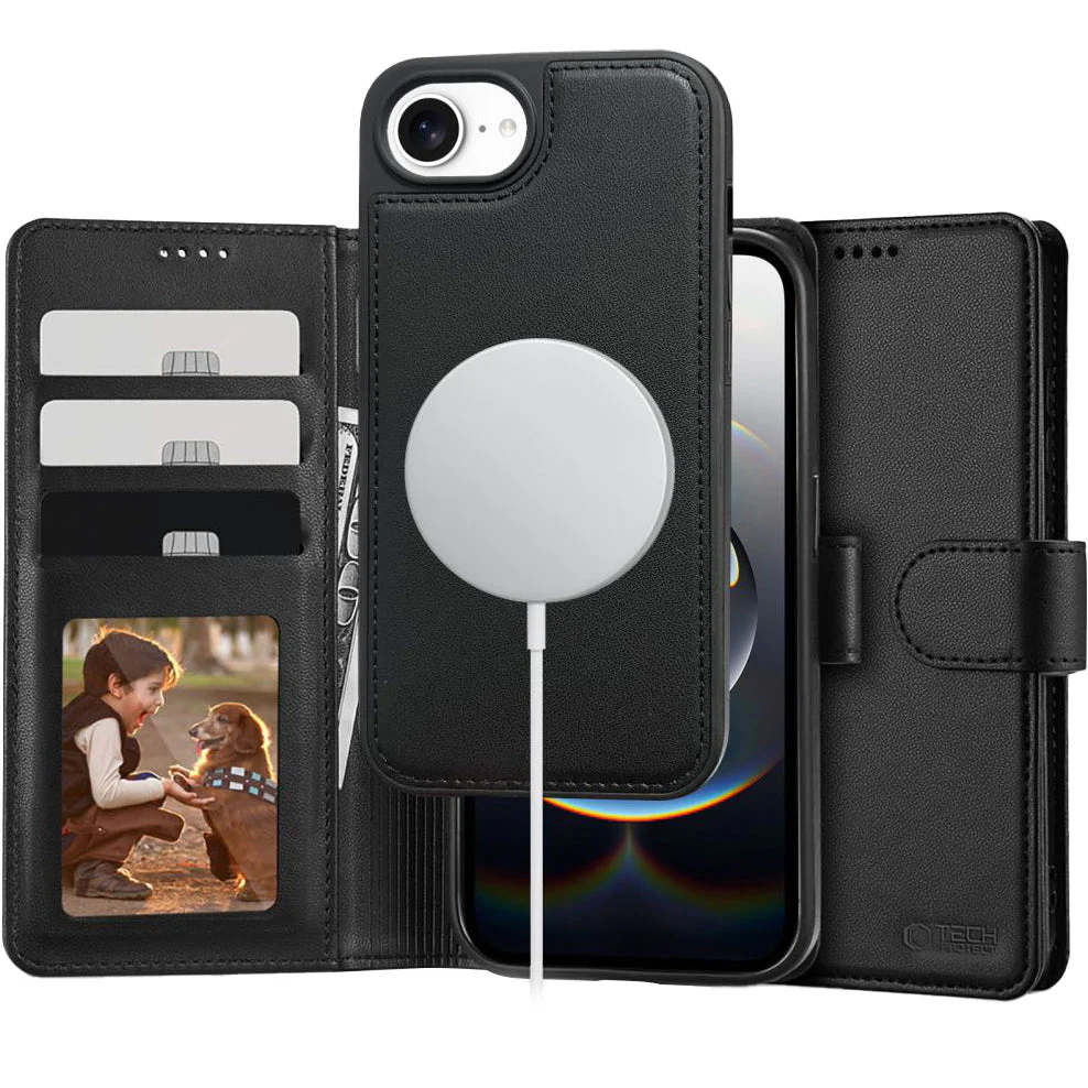 Handyhülle für iPhone 17e / 16e, Tech-Protect Wallet für MagSafe, Schwarz