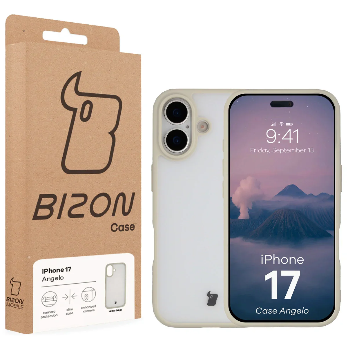 Handyhülle für iPhone 17, Bizon Case Angelo, Semitransparent mit beigem Rahmen - Image 6