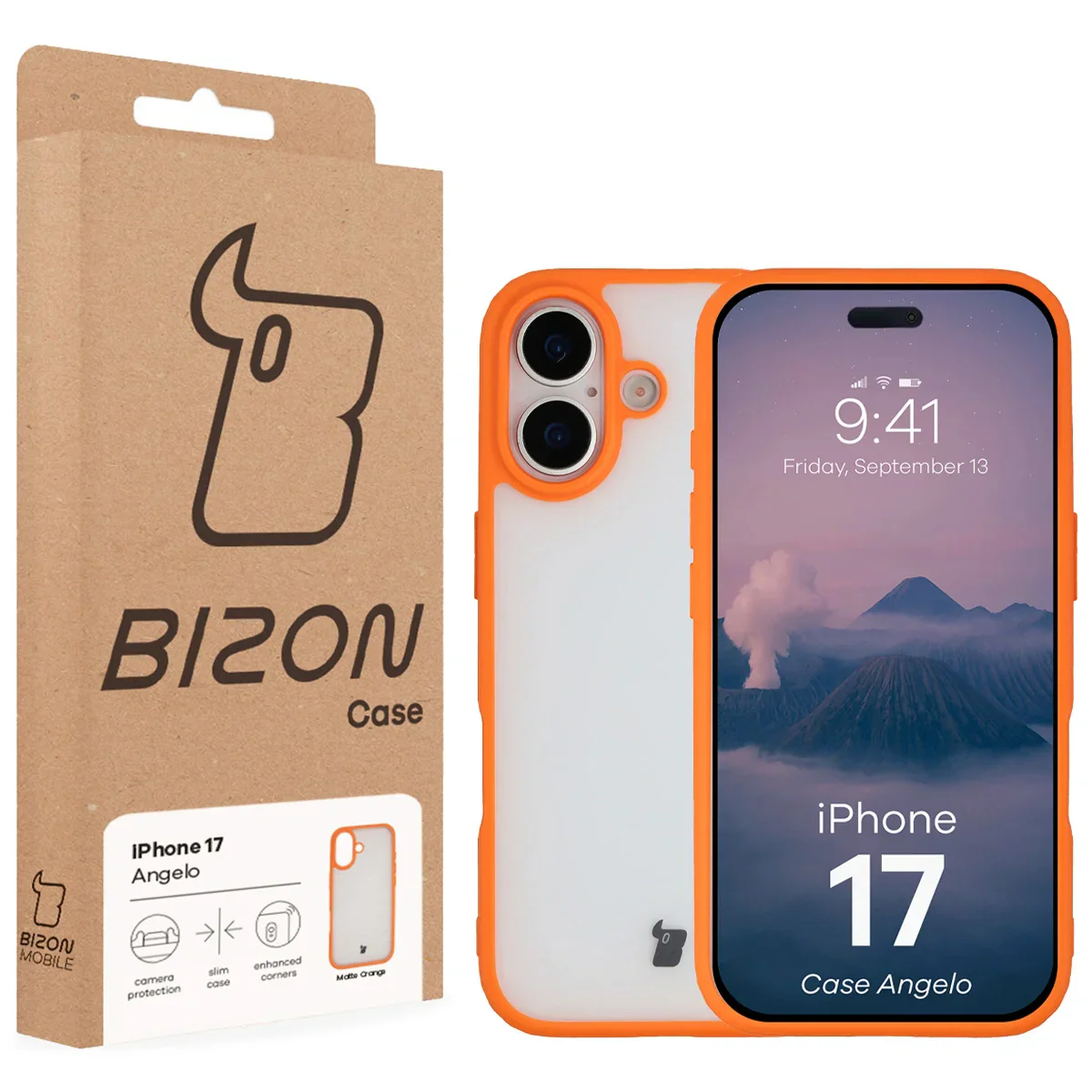 Handyhülle für iPhone 17, Bizon Case Angelo, Semitransparent mit orangefarbenem Rahmen - Image 6